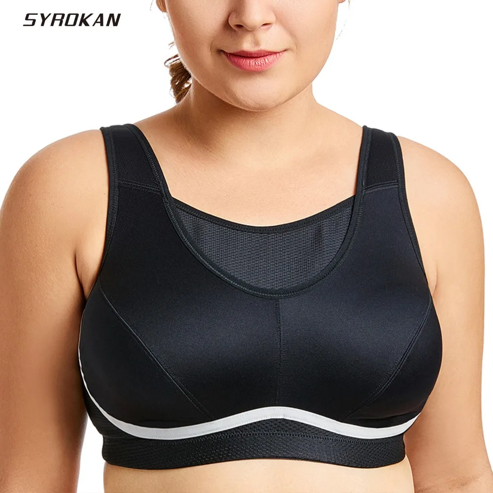 SYROKAN Women\'s Plus Size High Impact No-Bounce Full Figure Cami Sports Bra