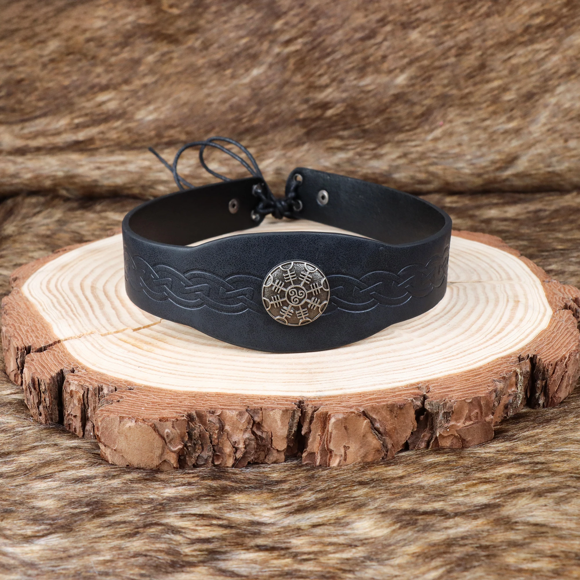 Mittelalterliche Herren Halloween Vintage Wikinger Piraten Print Kopfschmuck Keltische Krone PU Leder Rollenspiel Requisiten Zubehör