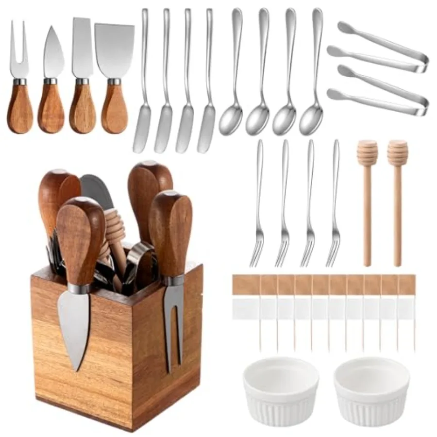

42 шт. аксессуары для досок для мясных изделий с магнитным держателем из дерева акации, набор деревянных ножей для сыра, ножи для масла с деревянной ручкой