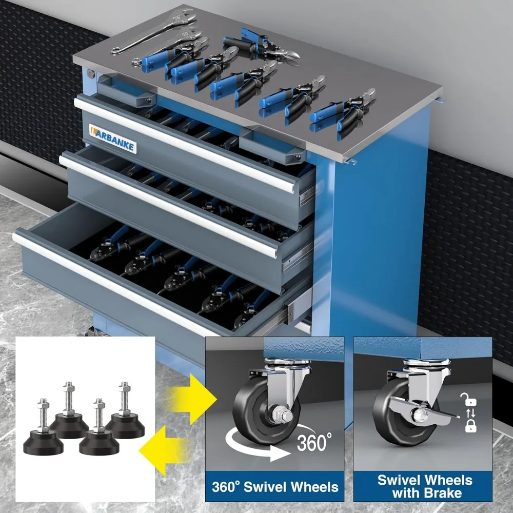 Kabinet Perkakas Portabel dengan 5 Laci, Baja Tahan Karat, Mekanisme Pengunci, dan Alas Kaki