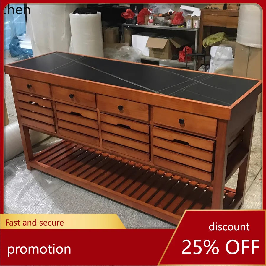 ZML solid wood cooking table open side cabinet retro home console rural dining table cabinet