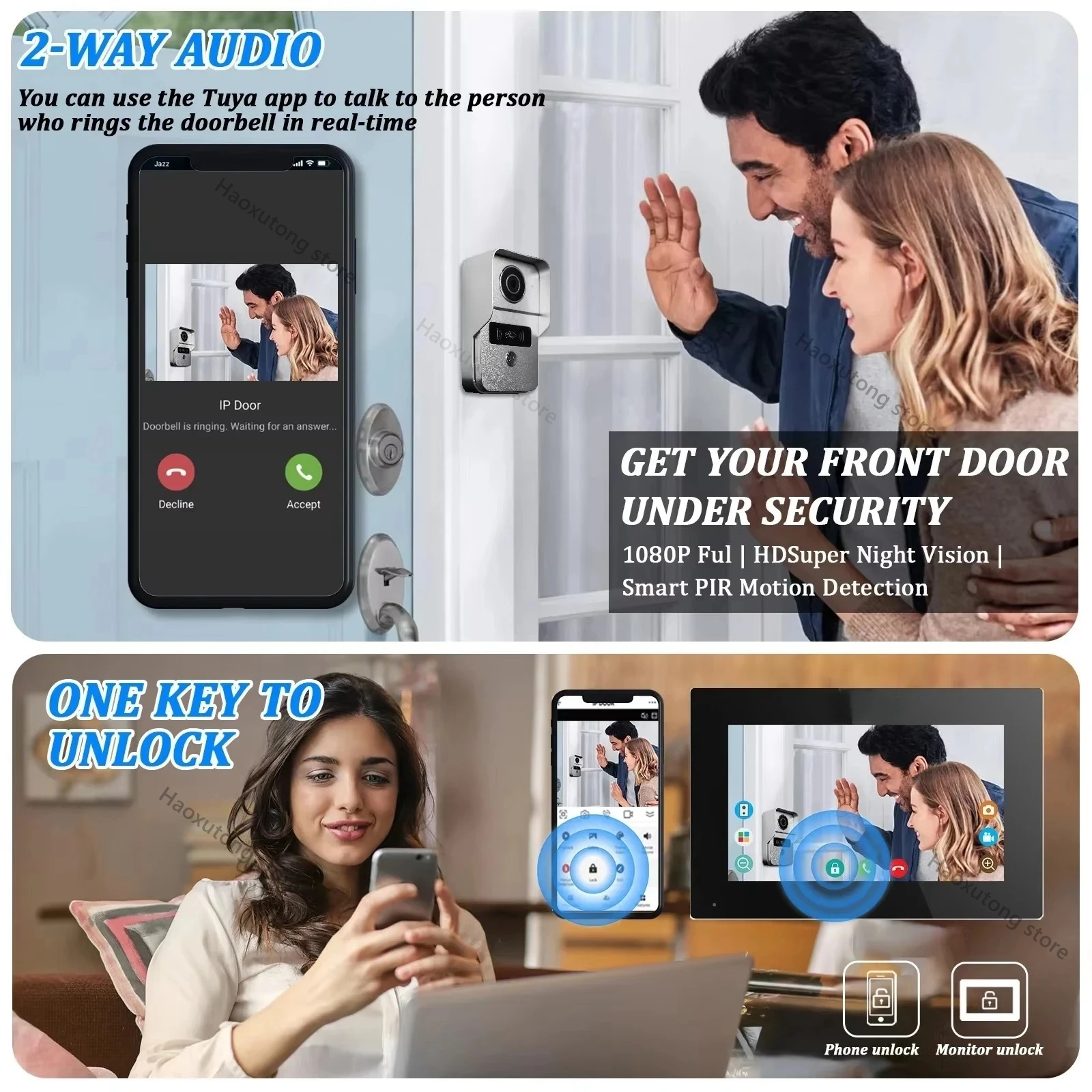 Sistema de intercomunicación de entrada de vídeo Wifi inalámbrico inteligente Tuya de 10 pulgadas 1080P con timbre Wifi cámara RFID tarjeta