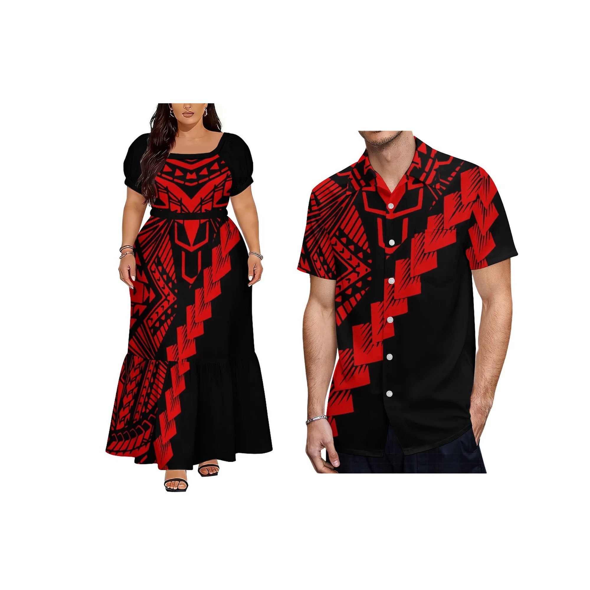 

Summer Women Custom Polynesian Design Square Neck Lace-up Polynesian Island Design Outdoor Beach Dress