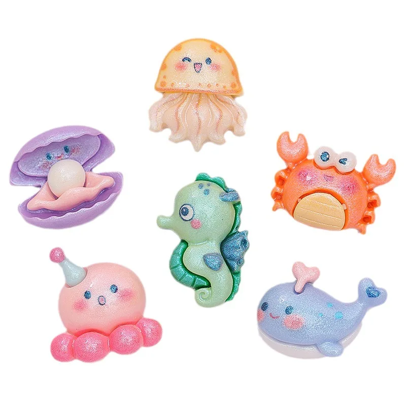 10Pcs New Cute Resin Mini Little Marine Animals Series Flat Back Manicure Parts Embellishments For Hair Bows Accessories