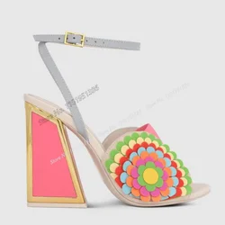 Abesire Mixed Color Strange Style Sandals Square Heel Shoes for Women Open Toe Chunky High Heels Wedding Shoes Zapatillas Mujer