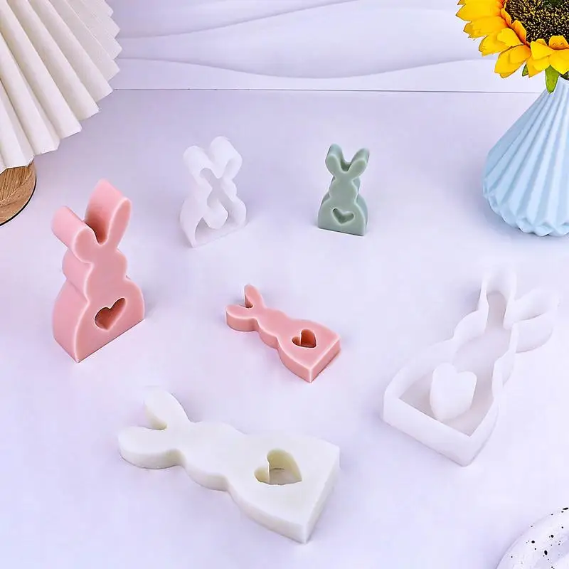 1pcs Silicone Molds Bunny Silicone Mold Easter Love bunny cute Decoration Handmade Casting Silicone Resin Concrete Molds