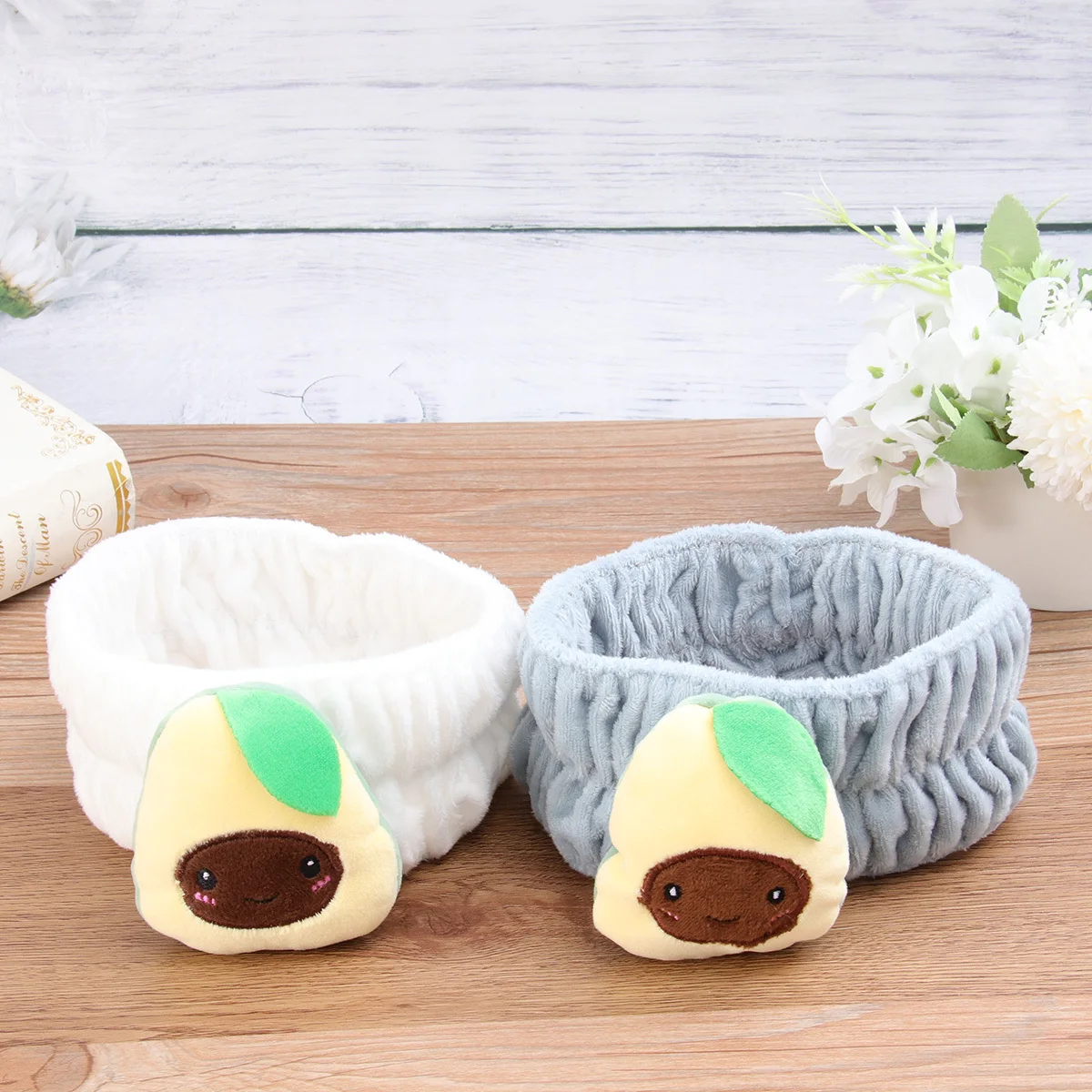 

2Pcs Avocado Elastic Makeup Hair Band Comfortable Face Washing Headband Facial Hair Accessories White Grey