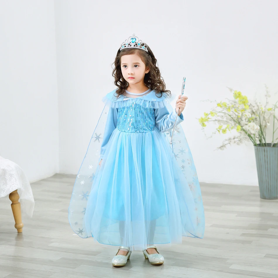 Criança lantejoulas elsa festa vestido de princesa para meninas festival carnaval vestuário crianças cosplay traje neve rainha malha vestidos