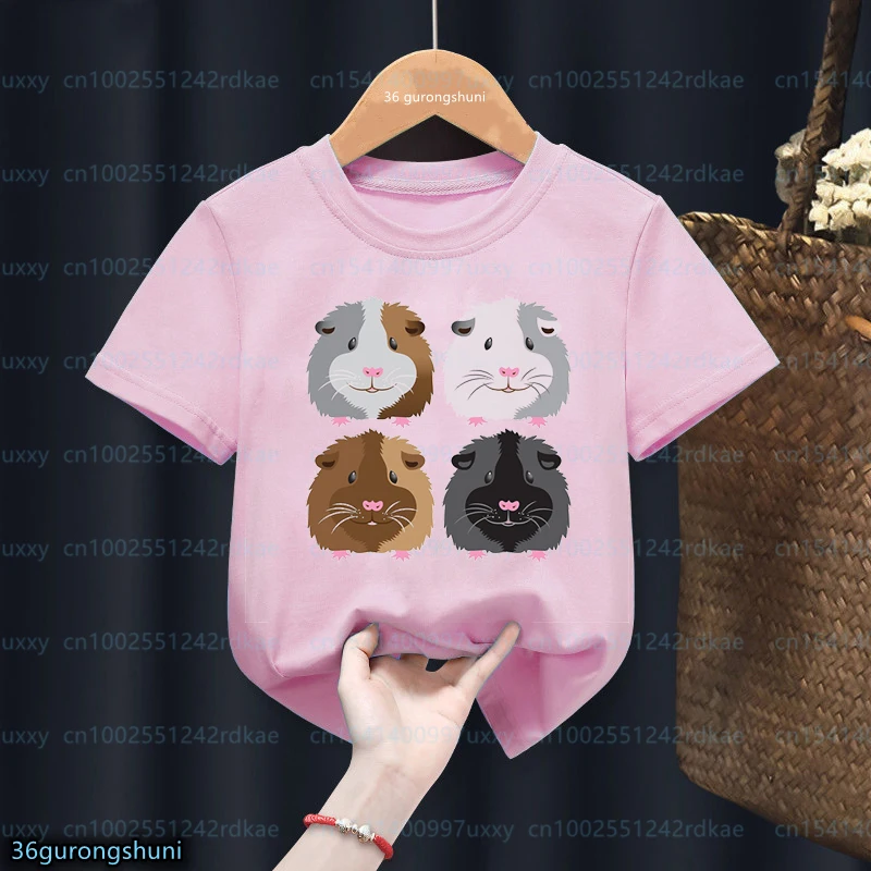 Nwely Girls T-Shirt Cute Doughnuts Guinea-Pigs Graphic Print Children Tshirt Summer Fashion Girls Pink clothes Tops wholesale