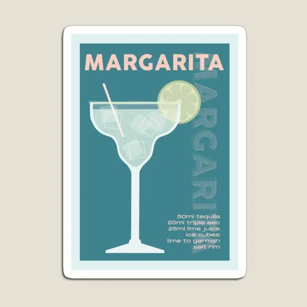 Margarita Cocktail Recipe Print Teal P  Magnet Cute Colorful for Fridge Organizer Home Holder Decor Stickers Funny  Kids