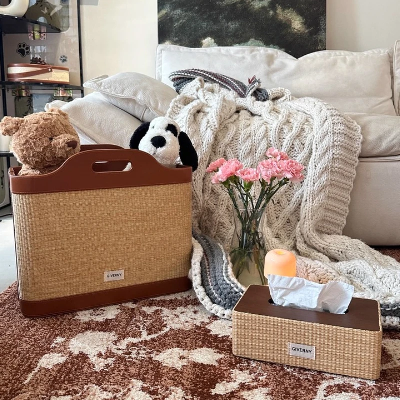 

Mid-Century Laundry Basket Handwoven Rattan Hamper with Handle Multi-Functional Storage Bin for Bathroom Dirty Clothes Organizer