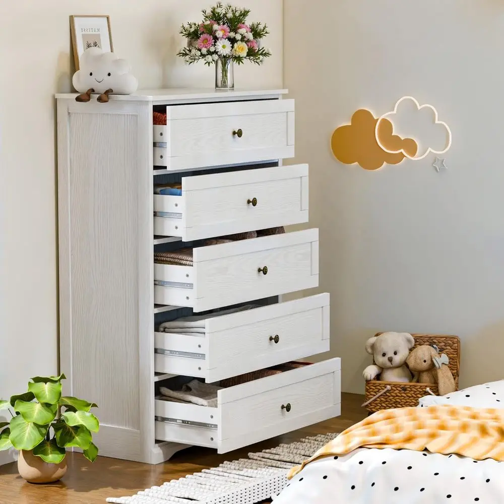 5 Der Drer, 47" Tall Drers or Bedroom with Anti-Tip Device, White Drer with White Countertop armhouse Storage Closet with Handle view 6