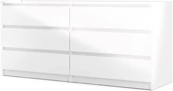 

Modern Contemporary 6 Drawer Wide Double Bedroom Dresser in White High Gloss/Coffee