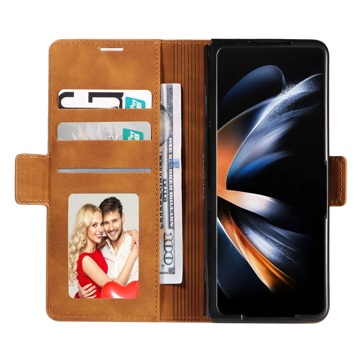 Luxury Business Flip Card Slot Wallet Leather Phone Case‌ for Samsung Fold 8 Ultra 7 6 5 4 3 Shockproof Book Stand Slim Cover - view 4