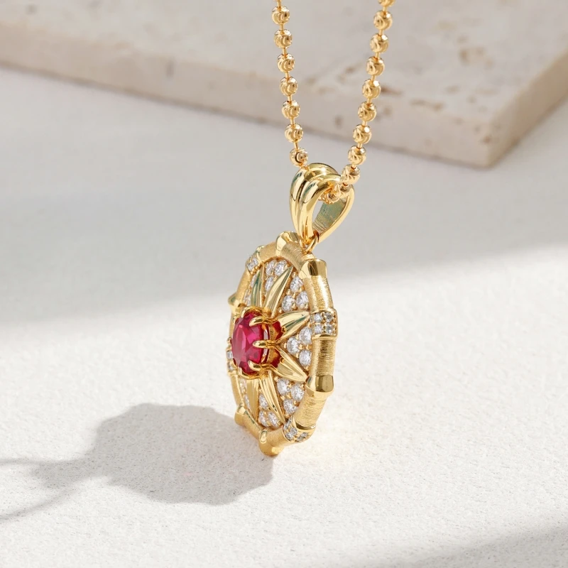Cameo 925 silver gold-plated moissanite octagonal star lab grown ruby compass pendant mandala flower necklace for women
