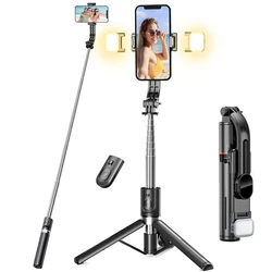 Verbesserte Erweiterte Faltbare Drahtlose Bluetooth Selfie Stick Stativ mit Fernauslöser Füllen Licht Aluminium Legierung Selfie Stick