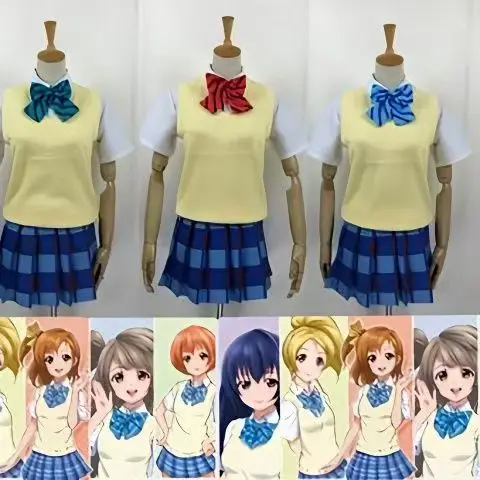 

LoveLive Anime Cosplay School Uniform Full Set, Vest & Wig for All Characters, Halloween Party Outfit