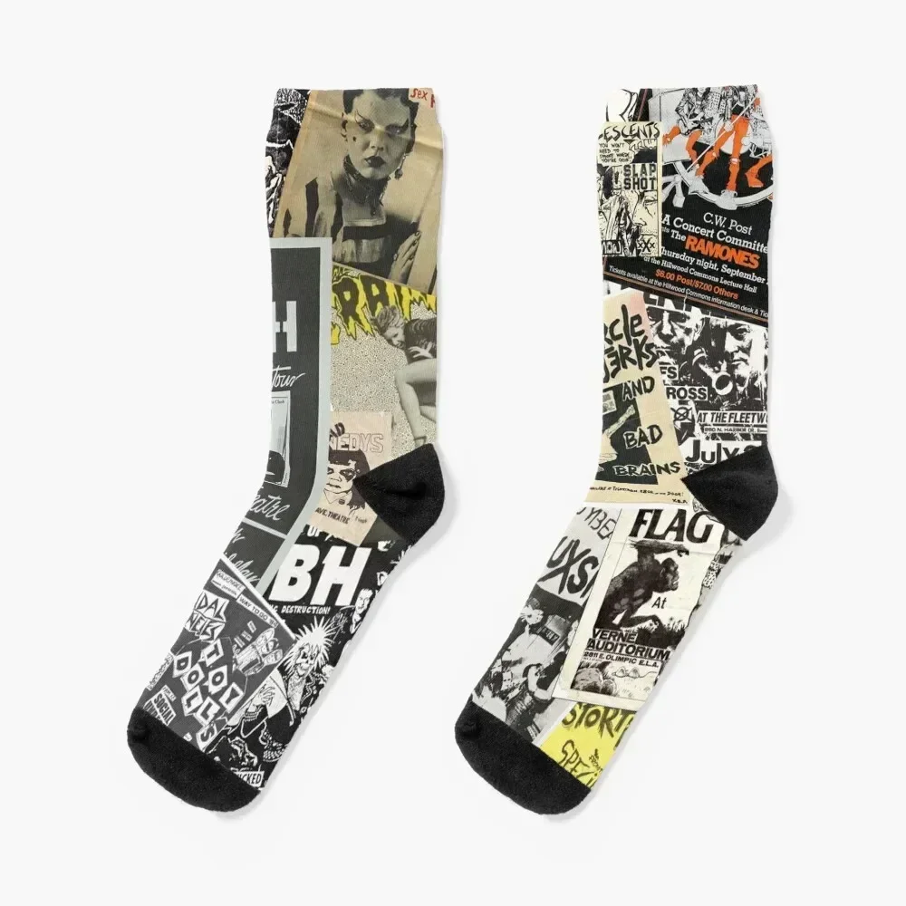 

Punk Flyers Collage Socks Sports anti slip football Christmas hip hop Socks For Man Women's