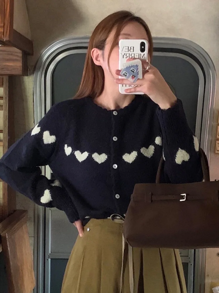 Anti-Aging Heavy Work Love Pattern Strickpullover Damen Long Sve Weiche warme Strickjacke Top für Herbst Neu eingetroffen