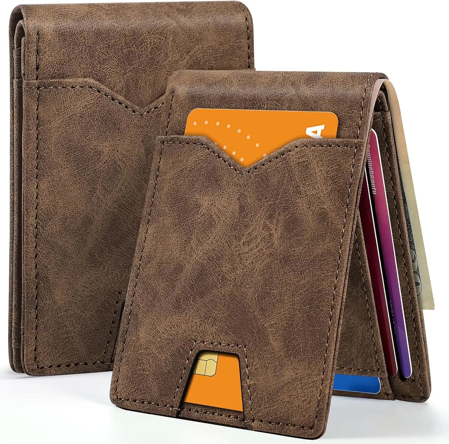 

Slim Leather Bifold Wallet RFID Blocking Minimalist Front Pocket Thin Credit Card Holder Coffee