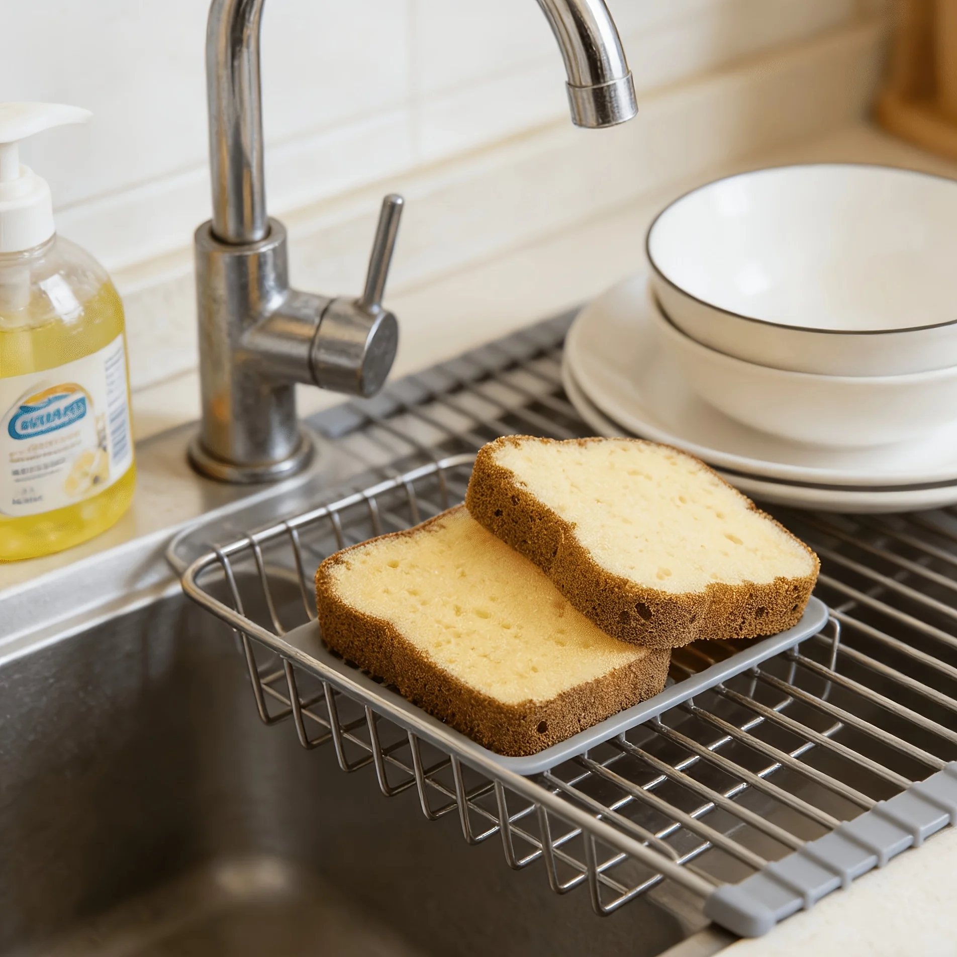 2pcs Cute Toast Bread Double-Sided Creative Household Decontamination Japanese-Style Kitchen Cleaning Wipe Dishwashing Sponge