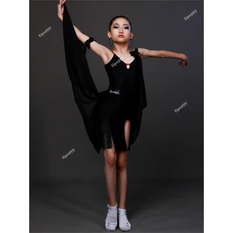 New Child Tassel Latin Dance Dress Girls Cha Cha Samba Tango Ballroom Rumba Clothes Sling Girls Competition Performance Costume