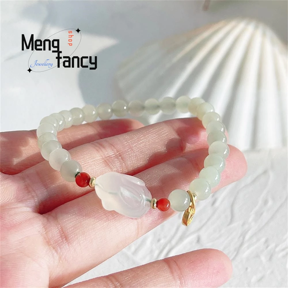Natural New Hetian Jade Lovely Rabbit Bracelet Simple Exquisite High-grade Elegant Fashion Jewelry Sexy Young Girls Holiday Gift
