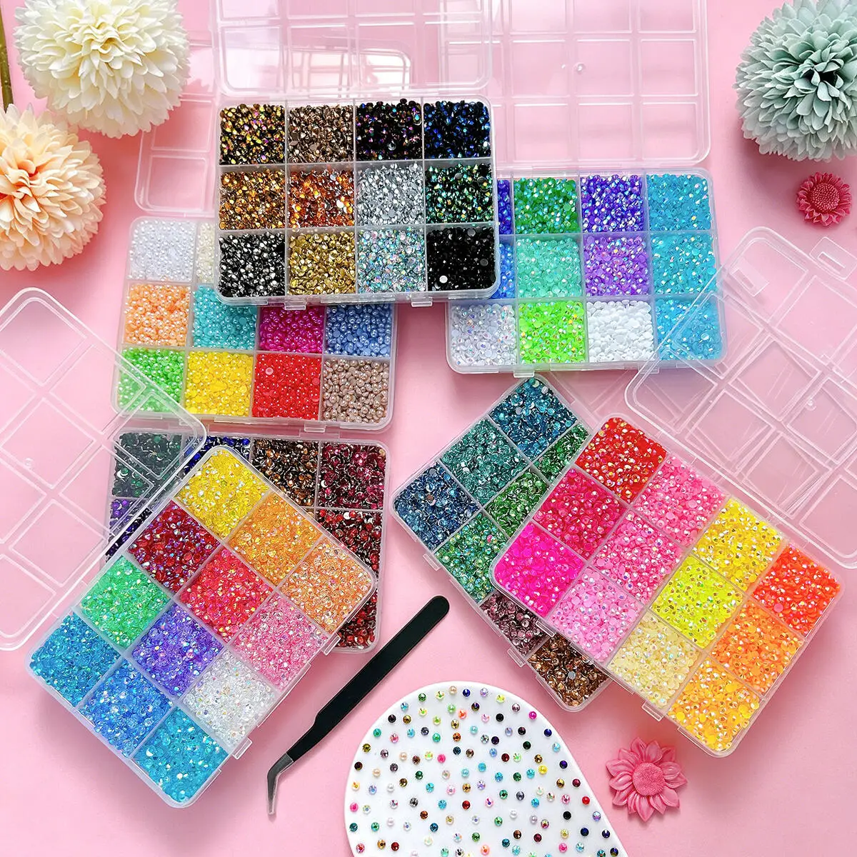 1Set 84 Color Creative Mini Simulated Pearl Nail Charms 3mm Shining Nail Bedazzling Rhinestones Kit DIY Nails Art Accessories