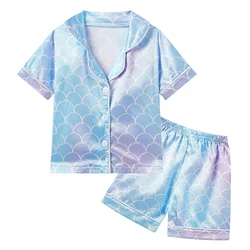 Children Simulated Silk Pyjamas Set Summer New Baby Sleepwear Pijama Printed Pajamas Suit Girls Sleep Set Kids Loungewear