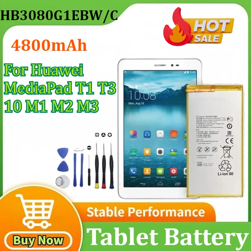 

4800mAh 3.8V HB3080G1EBC HB3080G1EBW Tablet Battery for Huawei MediaPad T1 T3 10 M1 M2 M3 Lite 8.0" AGS-L09 AGS-W09 AGS-L03