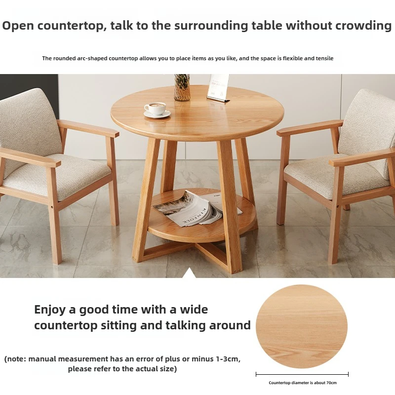 Massief houten poot kleine ronde tafel onderhandeling casual commerciële salontafel en stoel combinatie moderne eenvoud