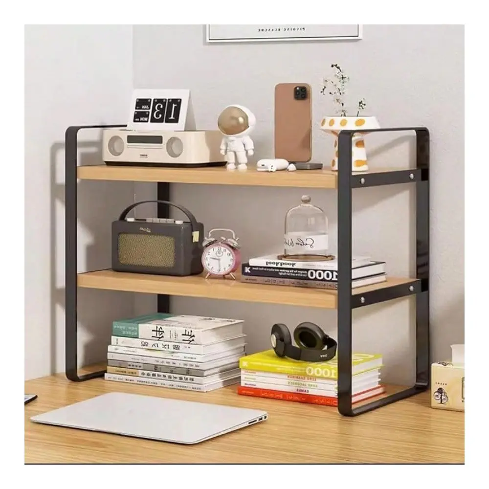 

Wooden Desktop Organizer Shelf, MultiFunctional Desk Storage Rack, Small Computer Table Bookshelf, Decorative Partition Display