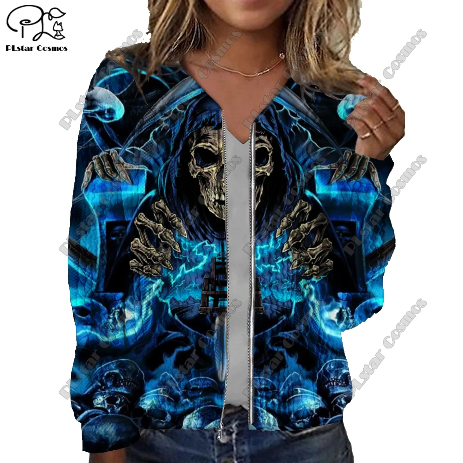 

New 3D Halloween Series Skull Jesus Owl Crow Pattern Print Women's Jacket Threaded Texture Casual Authentic Short Jacket WD-4