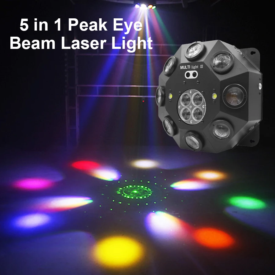 5 in 1 LED Projector Stage Effect Laser Beam Strobe Flash DMX512 Bee Eye DJ Disco Bar Party Music Light