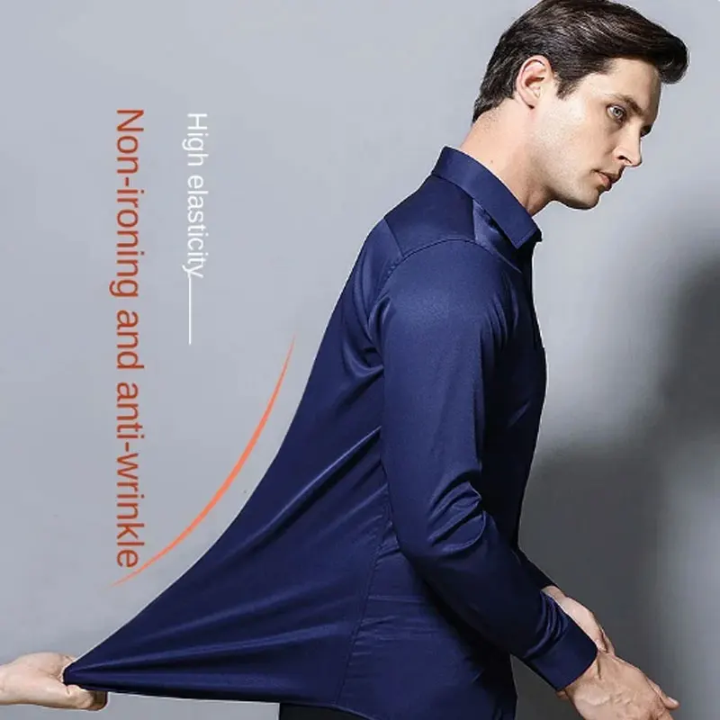 Men\'s shirt long sleeve spring summer business casual free ironing breathable high-quality work clothes slim striped solid color