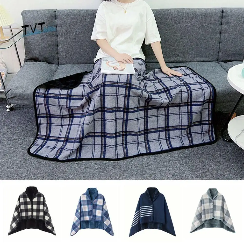

140*100cm Soft Thicken Flannel Blanket Shawl Plush Cape Stripe Warm Shawl Cloak Warm Wearable Scarf Women Travel
