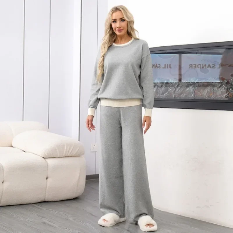 Ladies Fashion Two Piece Sets Womens Outifits Loose Sweater and Knitted Wide Leg Pants Female Girls Casual Cute Suit AAH8826