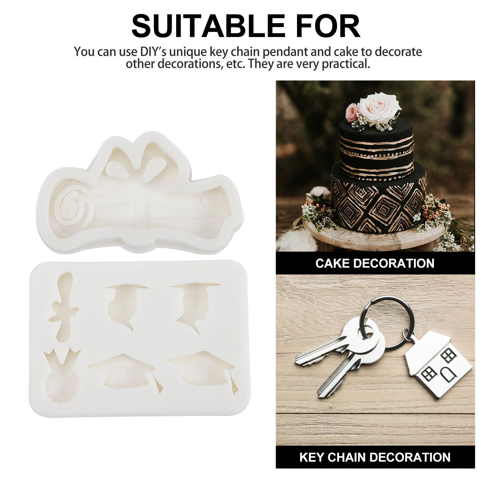 2 Pcs Graduation Key Mold Theme Decor Candy DIY Dessert Party Favor Silica Gel Mould