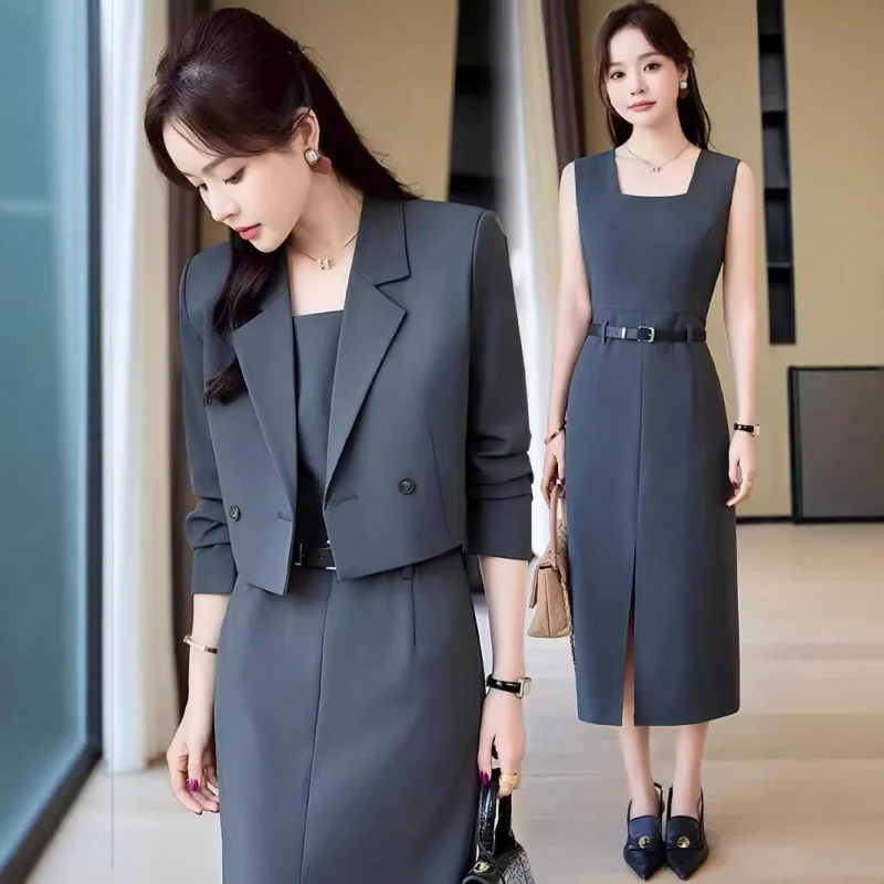 Short Gray Suit Jacket for Women Autumn and Winter2024New High-End Casual Business Attire Dress Suit Suit