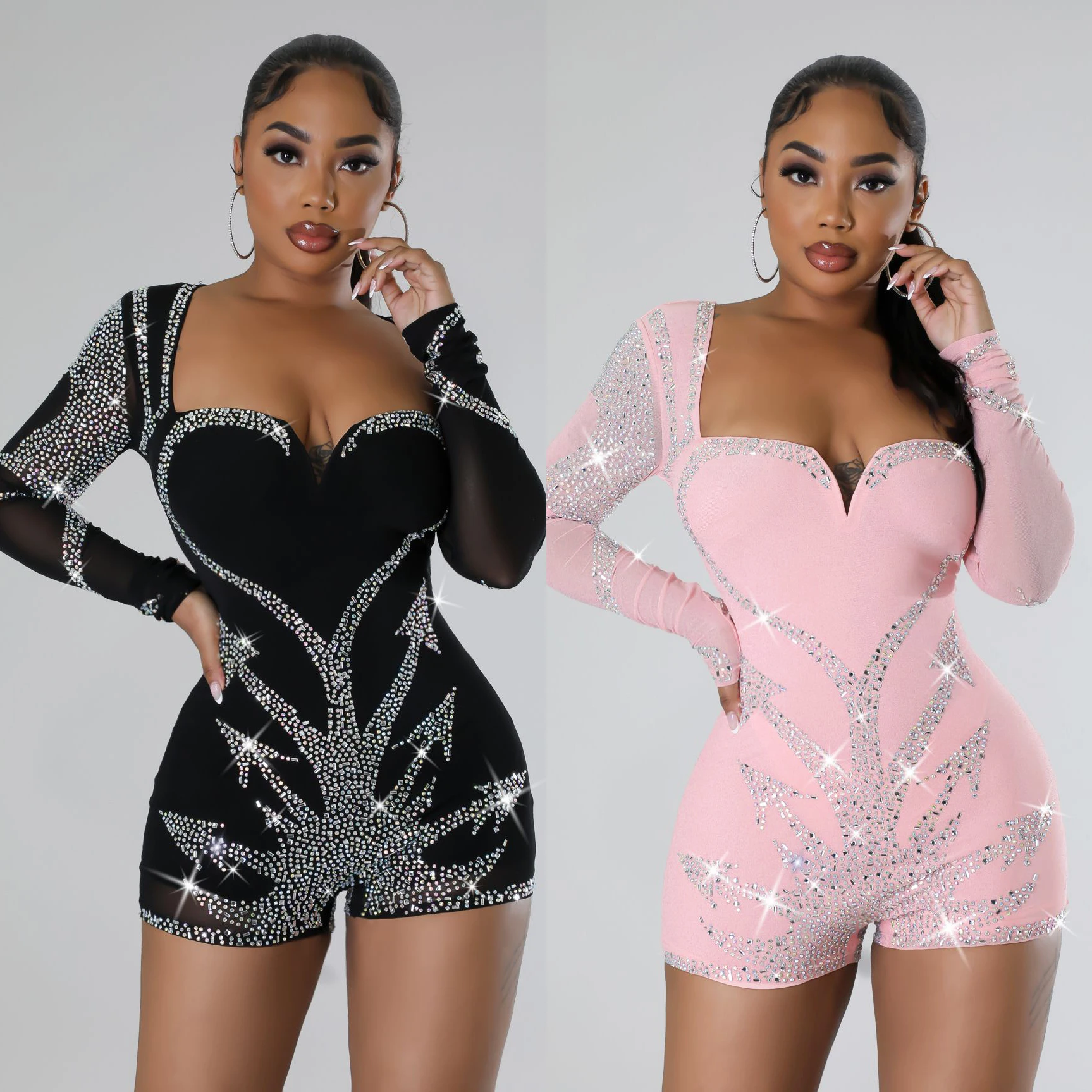 Rhinestone One Piece Jumpsuit Sexy Jumpsuits 2023 Fall Women Party Rompers Elegant Luxury Bodycon Bodysuits Lady Club Playsuits