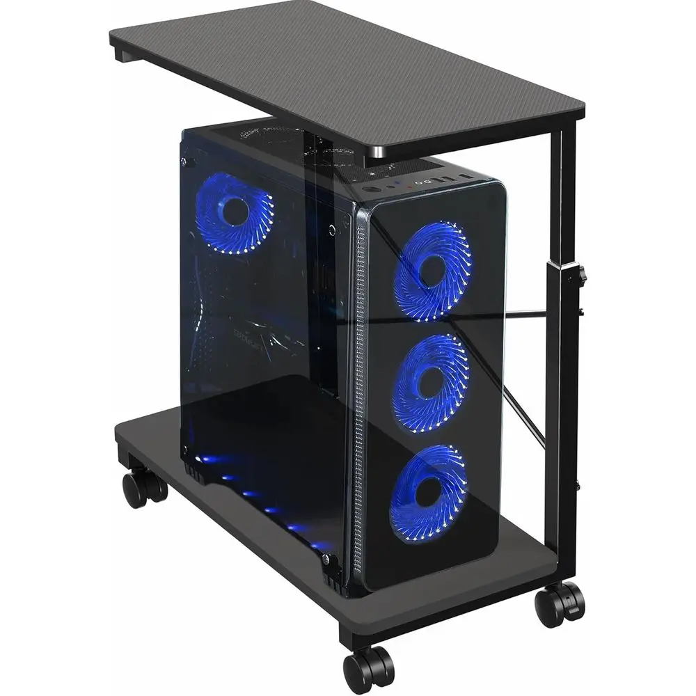 Adjustable 2-Tier PC Stand for Gaming, CPU Tower & Mouse Storage, Rolling Floor Cart with Locking Wheels, Black