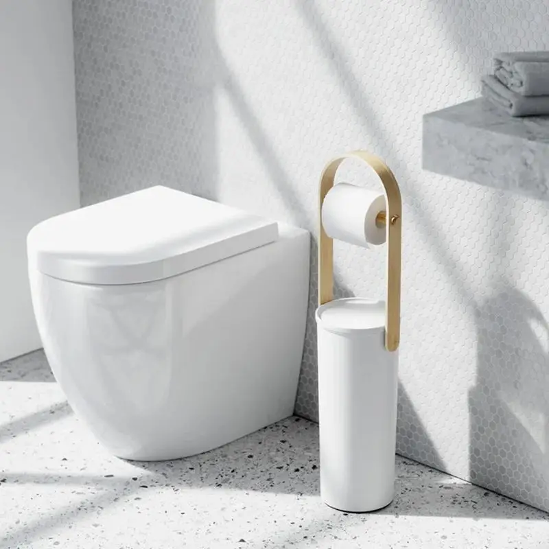 Toilet tissue rack Creative light luxury wood non-punching roll paper rack Vertical floor rack