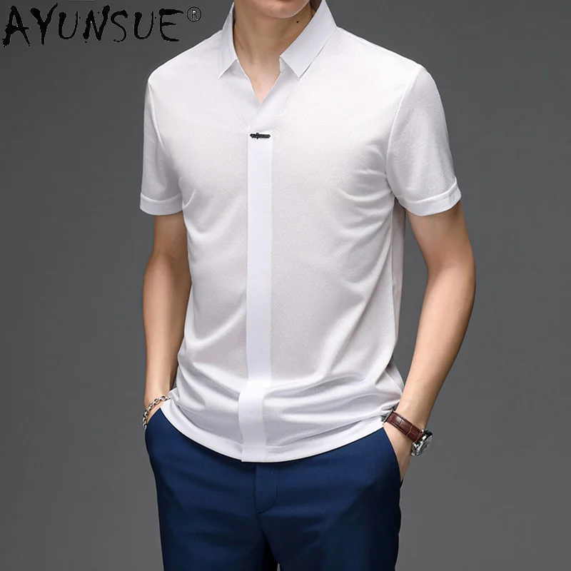 

High Quality Summer Men T Shirt Short Sleeve V Neck Silk Tshirts Korean Fashion Clothing Camisetas Hombre Verano WPY3710