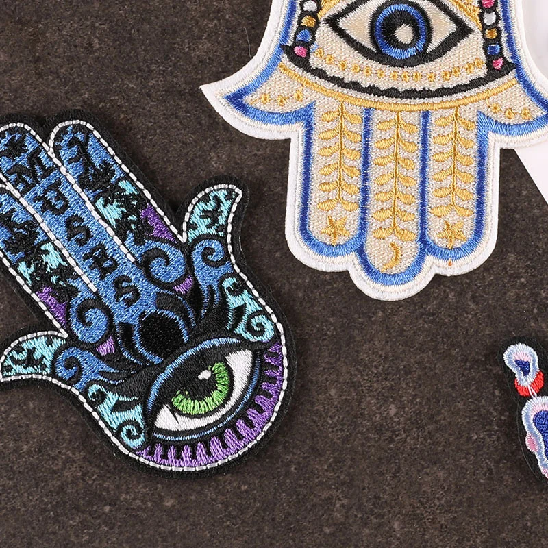 Palm Embroidery Back Adhesive Ironing Patch Auspicious Amulet Symbol Hand of Fatima Clothing Backpack Badge Patch