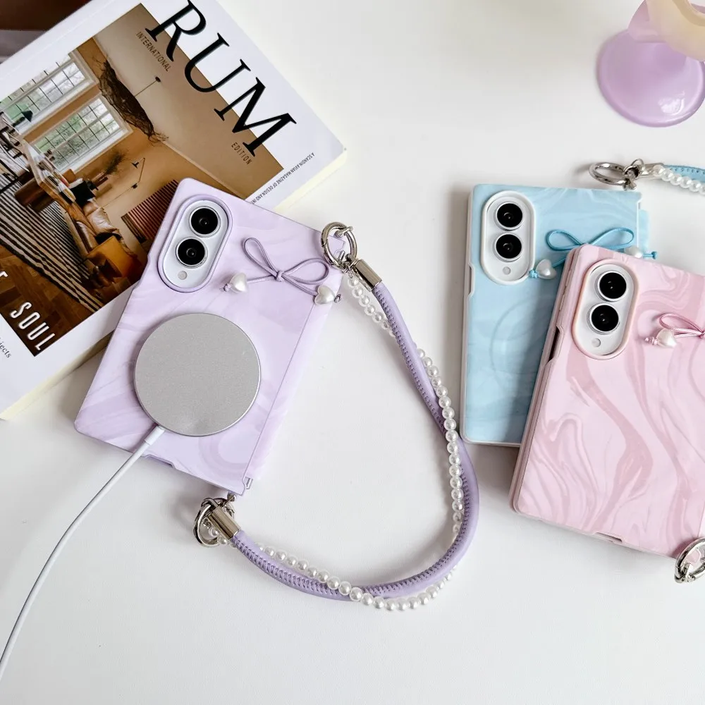 Ripple Pattern For Samsung Galaxy Z Fold 8 Wide Magsafe Magnetic Bracelet Phone Case Protective PC Shell With Holder Back Cover