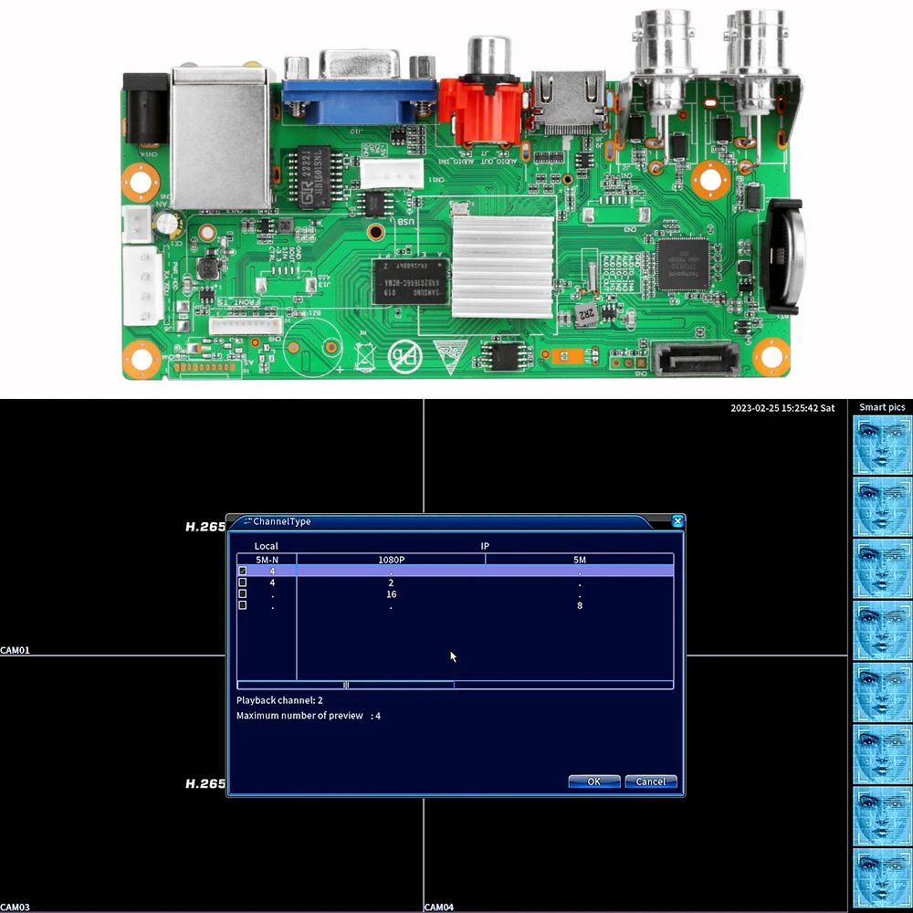 H.265 5M-N 4CH 1080P IP DVR Board XMEYE NVR 4 Channels 6 IN 1 AHD TVI CVI Hybrid DVR Recorder Board For CCTV System Xmeye Pro