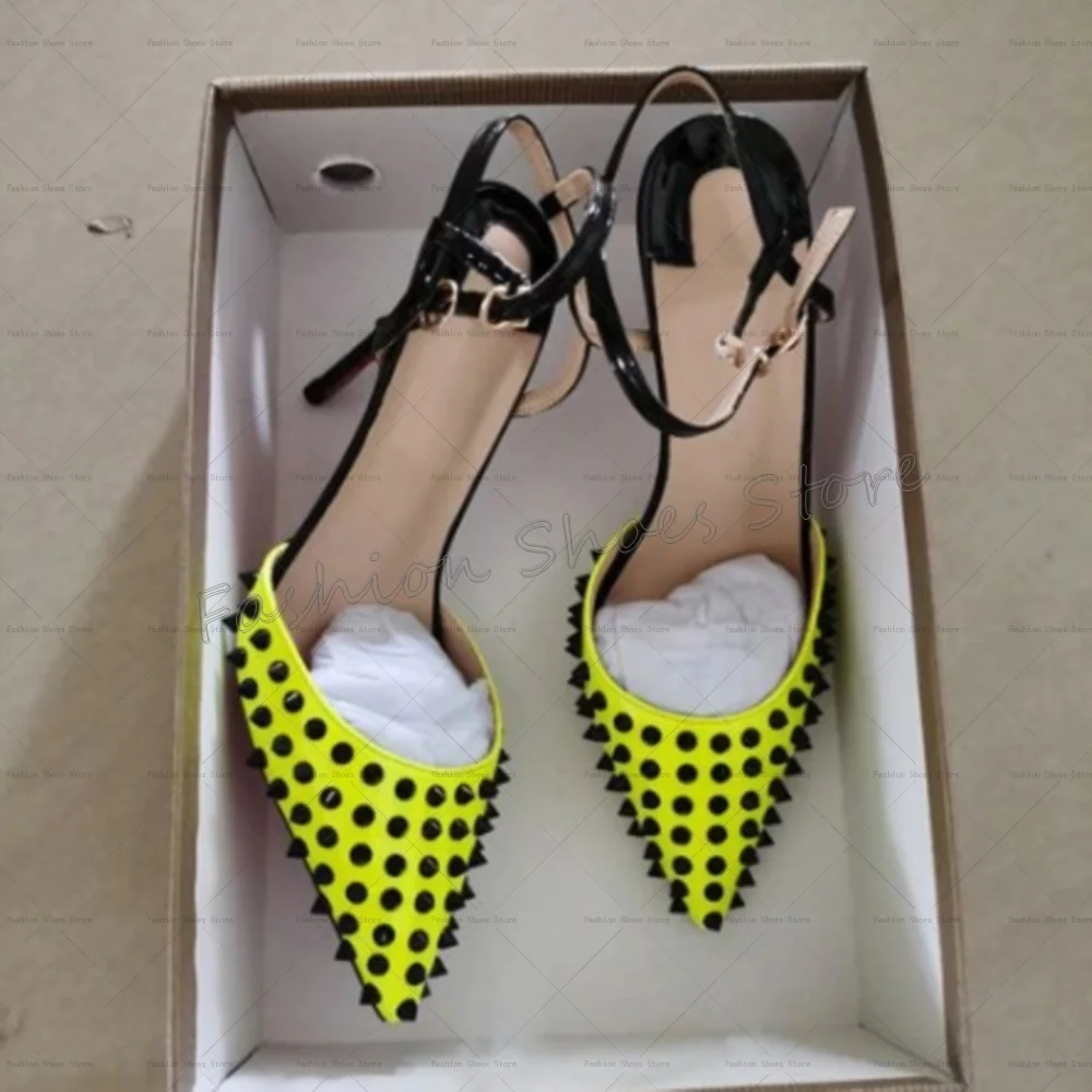 

Black Rivets Decor Green Pointed Toe Sandals Buckle Strap Women Shoes Thin High Heels Party Banquet Dating 2025 Zapatos Para Muj