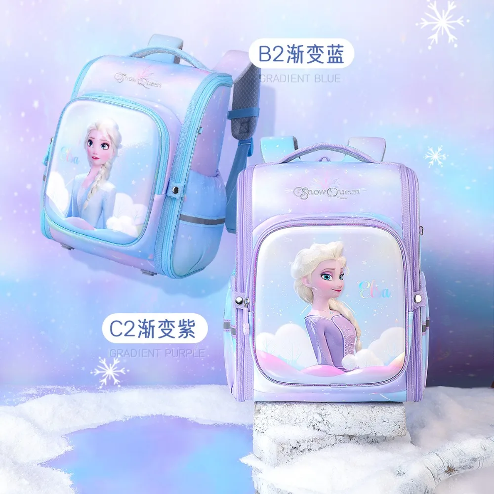 Disney Children\'s Backpack for Girls Student Pupil Frozen Elsa Cartoon Cute Blue Purple Fashion New Tide Schoolbag Birthday Gift