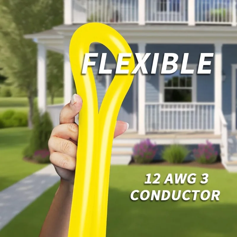 سلك تمديد خارجي 100 قدم 12/3 مقاوم للماء مع مؤشر مضاء، 12 مقياس SJTW شديد التحمل 15 أمبير 1875 وات