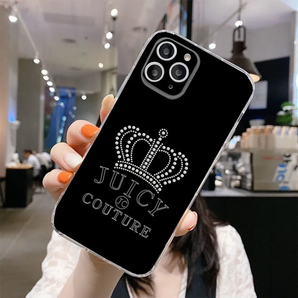 J-Juicyes Couturer Phone Case For IPhone 12,13,Mini,11,15,Pro,MAX,XR,XS,7,X,SE,8,14Plus Clear Soft Cover Fundas